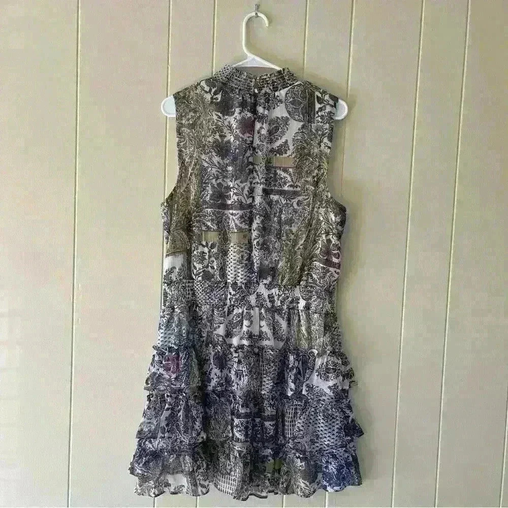 MSK Womens Printed Smocked Waist Tired Dress Multicolor Size XL Ruffle Chiffon - Picture 8 of 14